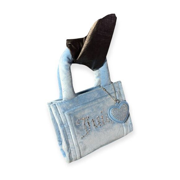 Juicy Couture Slate Mini Tote w/ Charm Blue Big Spender Velour‎ Y2K Vintage - Picture 2 of 10